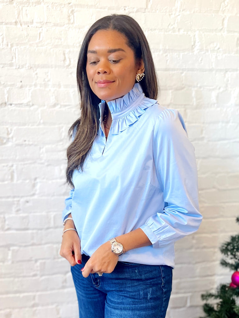 Victoria Poplin Blouse - Blue