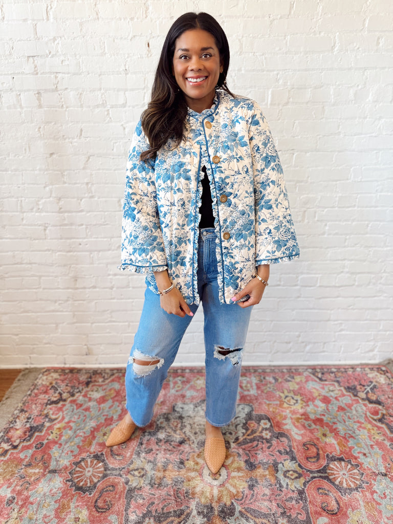 Blue Floral Quilted Jacket